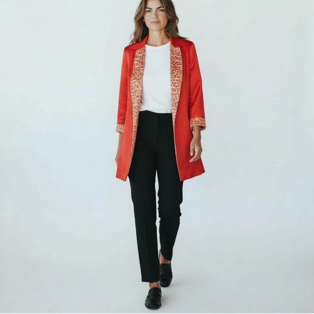 NWT ~ DENNIS BASSO Chic Satin Long Jacket Topper  ~    size XS-SM